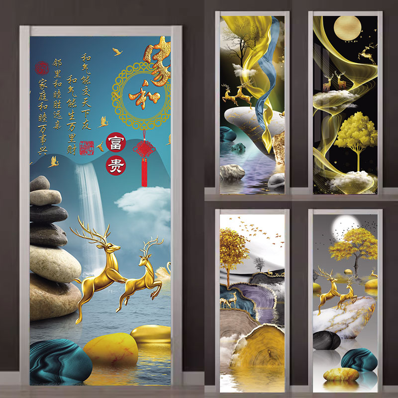 轻奢创意门贴纸整张木门翻新自粘中式高级衣柜装饰遮丑全贴画加厚