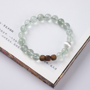 天然8MM绿发晶手链女S925银沉香四方来财好运高级感水晶手串