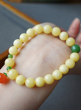 白花蜜蜡手链10mm圆珠单圈DIY女