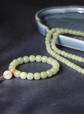 天然和田玉青玉清水6*7mm108珠串