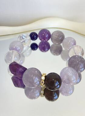 【紫渊】天然紫色萤石手链女奶白