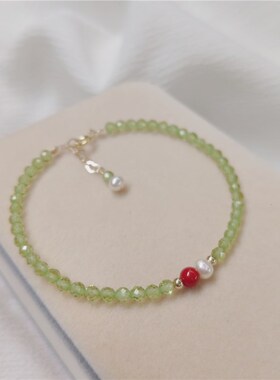 橄榄石水晶3mm左右单圈手链原创D
