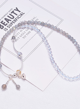 灰月光石手链6mm多圈DIY女款森系