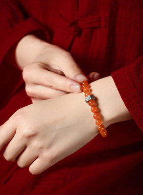 凉山樱桃红玛瑙8mm单圈DIY搭配本