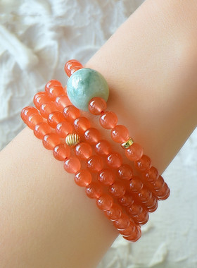 南红玛瑙手链6mm女款多圈水晶饰