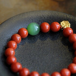 天然南红单圈手链满色满肉搭配碧玉单珠手串如意锁配饰特价