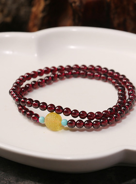 天然紫牙乌石榴石手链串珠女蜜蜡