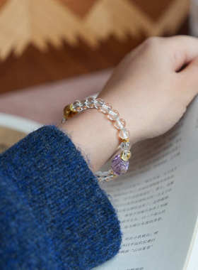 白水晶手链女众星捧月随形紫水晶