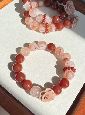 【玫瑰荼靡】天然红胶花红玛瑙小