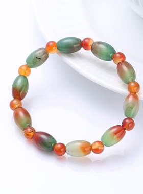 天然米珠孔雀玛瑙手链串珠女小圆