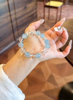 天然白水晶10mm单圈手串搭配海宝