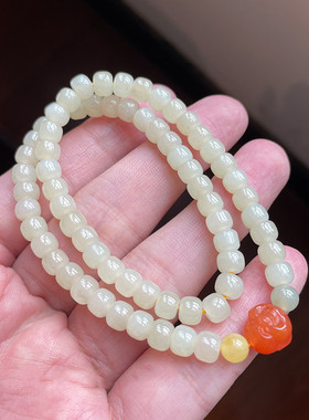 和田玉6MM女手串手链两圈款淡黄