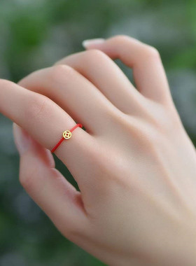 钱币戒指红绳款DIY女款可调节14k