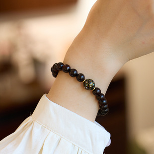 8MM天然印度小叶紫檀黄色大漆珠手链串珠女手串简约设计款