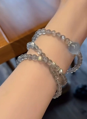 天然灰月光水晶圆珠6mm三圈女款