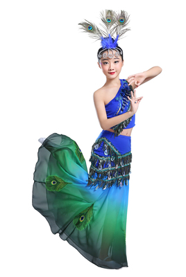 新款傣族儿童服装女童孔雀舞表演q服少儿民族古典演出服傣族服装