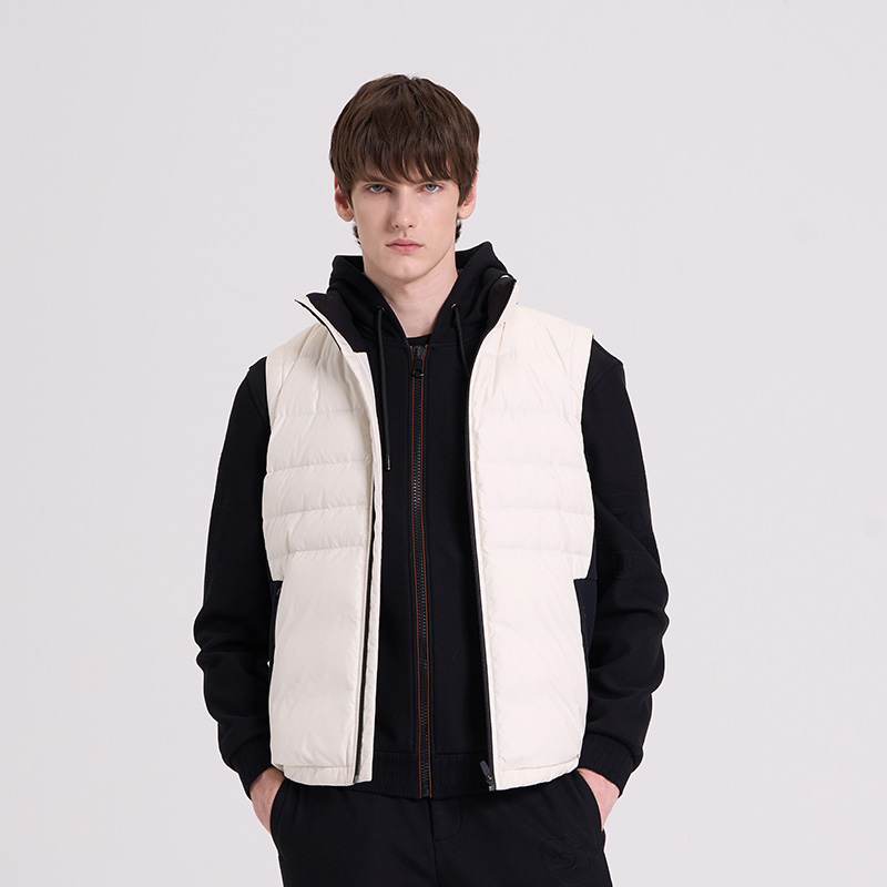 RARE威雅男装 秋冬新款男修身马甲白黑拼接立领休闲羽绒马甲