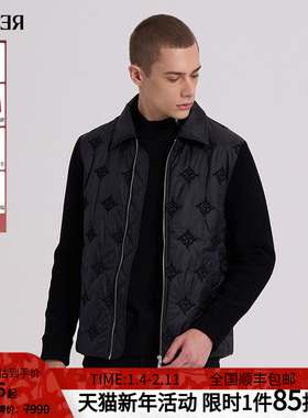 RARE威雅男装 秋冬新款黑色立翻领保暖外套拼雪尼尔袖男棉服