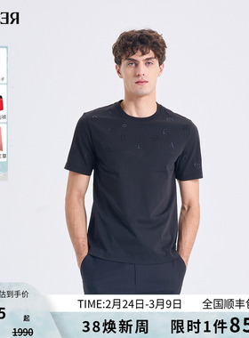 RARE威雅男装 2026夏季新款黑色圆领T恤字母刺绣烫钻男士短袖T恤