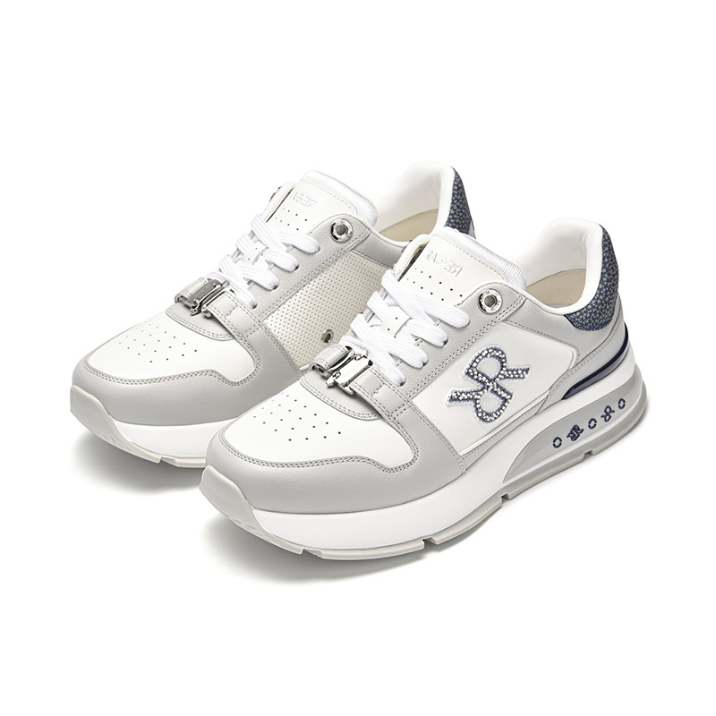 RARE威雅男鞋2026春夏新款logo刺绣灰白拼色牛皮革鞋子运