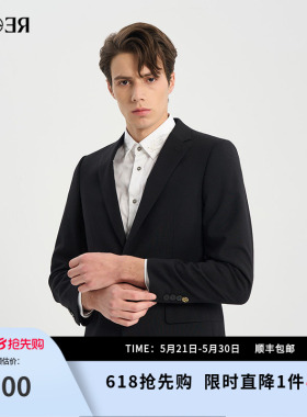 RARE威雅男装春夏新款黑色羊毛混纺商务通勤西装男士正装西服外套