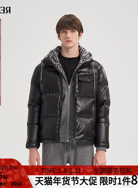 RARE威雅男装2025秋冬新款黑色立领加厚羽绒服宽松廓形面包服外套