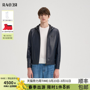 深藏青连帽羊皮革夹克外套 真皮皮衣男士 RARE威雅男装 2025秋冬新款