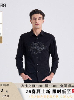 RARE威雅男装2026春夏新款时尚通勤衬衣刺绣烫钻工艺黑色长袖衬衫