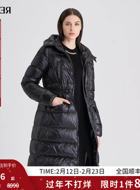 RARE威雅女装冬季新款黑色长款连帽羽绒服外套女RR2246130094