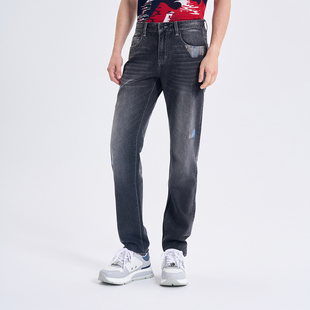 子男蓝色车线创造磨破效果灰色牛仔裤 裤 2026春夏新款 RARE威雅男裤