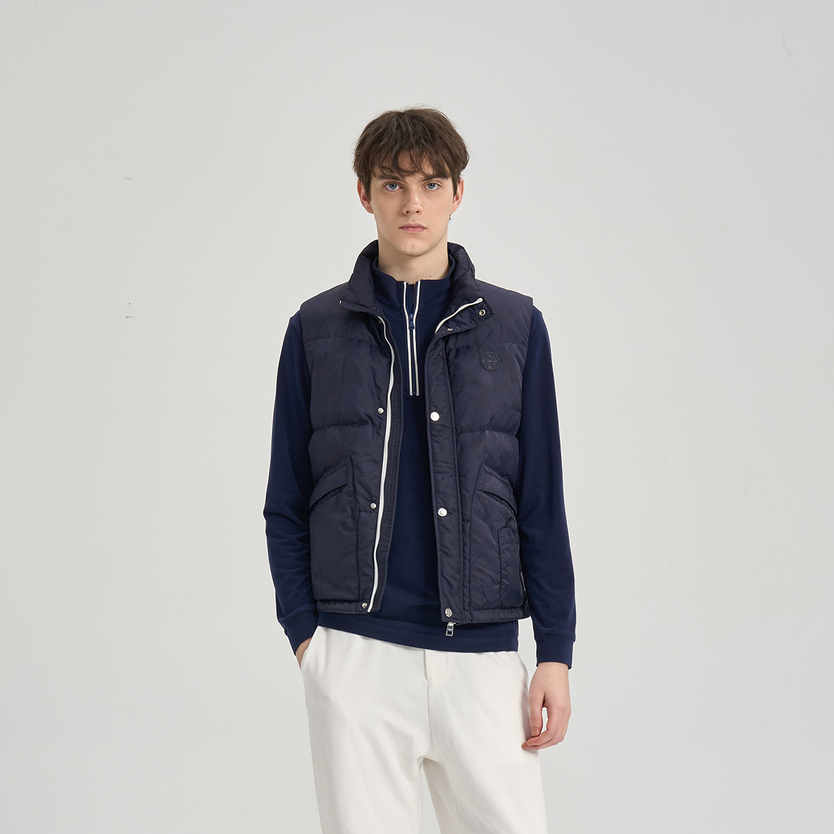 RARE威雅男装 2025秋冬新款男士加厚保暖藏青羽绒休闲马甲