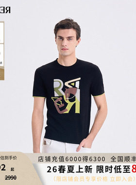 RARE威雅男装2026夏季新款无痕烫绒激光打孔工艺男士黑色短袖毛衫