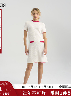 RARE威雅女裙夏季新款红白撞色圆领短袖针织连衣裙女RR2245310323