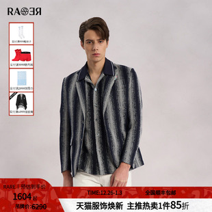 RARE威雅男装 藏青白色交织渐变竖条梭织休闲西服外套 春夏新款