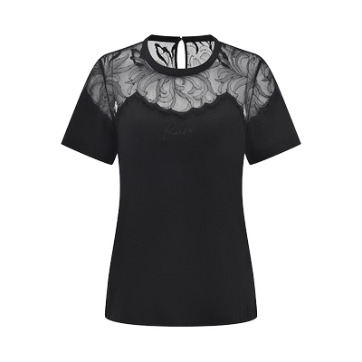 RARE威雅女装黑色蕾丝短袖T恤
