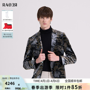 RARE威雅男装 秋冬款 黑灰金棕混色花朵西装 外套 丝绒休闲西服男士