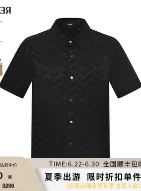 RARE威雅男装 夏季凉爽透气衬衣男士提花款黑色宽松休闲短袖衬衫