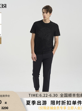 【LOGO提花】RARE威雅男装夏季薄款上衣男士黑色圆领T恤修身短袖