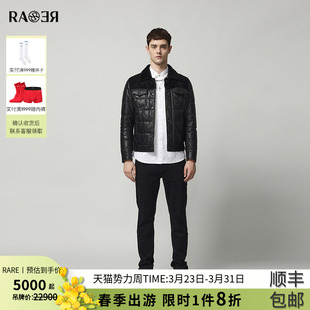 真皮皮衣绵羊皮夹克男士 新款 黑色翻领羽绒服外套 冬季 RARE威雅男装