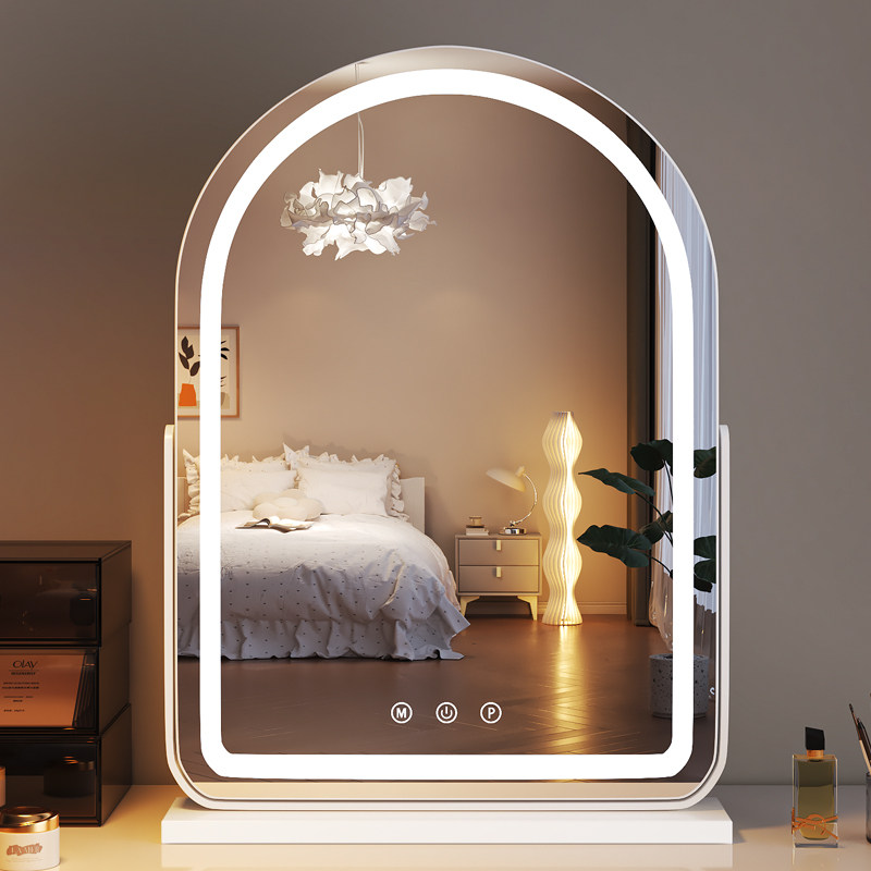 镜子化妆镜带灯台式桌面led高清大号卧室可旋转化妆镜网红美妆镜