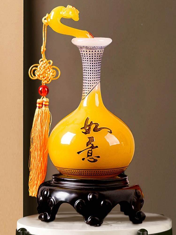 居中式物花瓶摆件客厅酒柜家礼装饰玄关电视柜平安水竹富贵竹插花