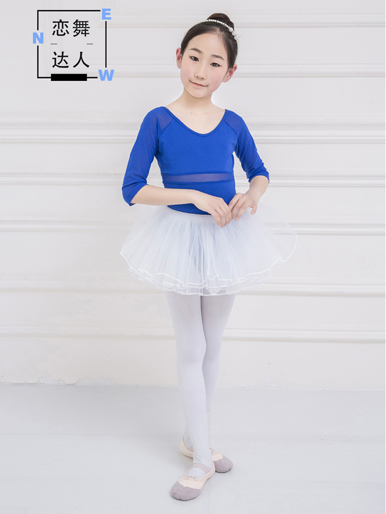 舞蹈服儿童女夏练功服蓝色短袖宝宝跳舞衣服纯棉分体