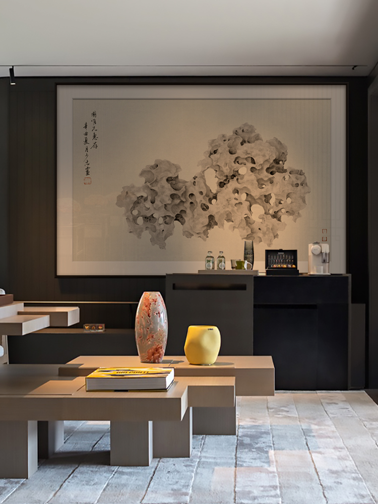 定做中厅沙发新背茶景墙大式幅装饰画太客湖石室大气厅宿挂画餐民