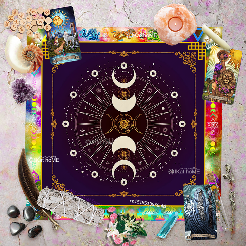 塔罗牌桌布雷诺曼韦特加厚绒布卡牌月相桌布星骰牌阵月相推牌布垫