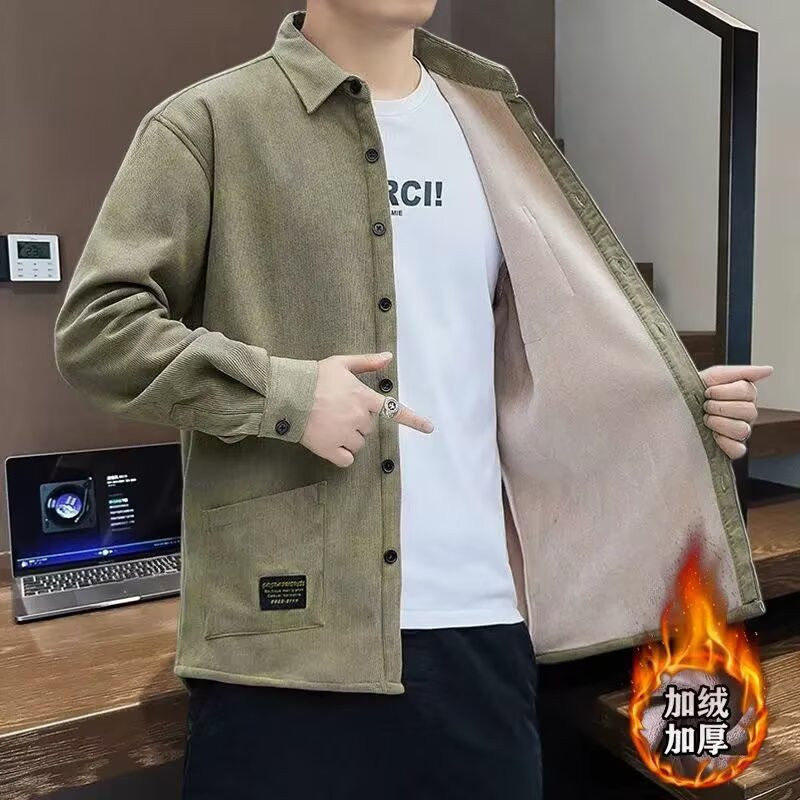 男士秋冬季灯芯绒衬衣外套加绒加厚休闲保暖纯色多口袋工作服衬衫,男装,衬衫,淘宝优惠券,粉丝福利购,淘宝优惠卷