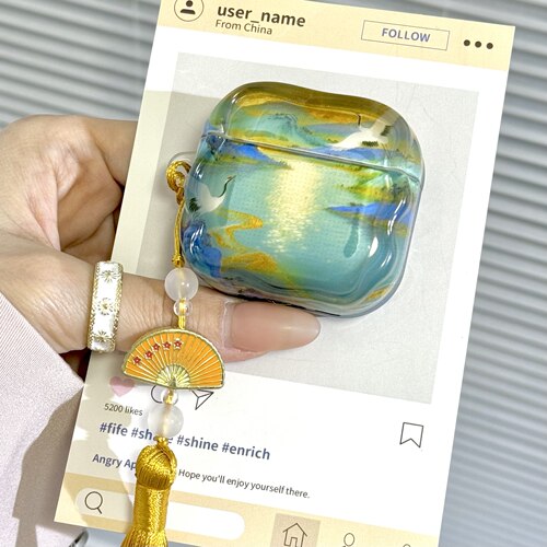 国风水墨画千里江山仙鹤airpods4