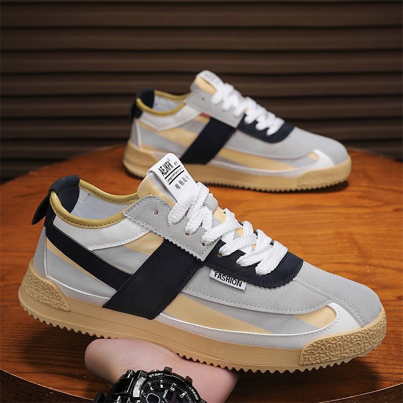 男鞋2025新款透气百搭休闲板鞋拼色系带阿甘鞋运动鞋