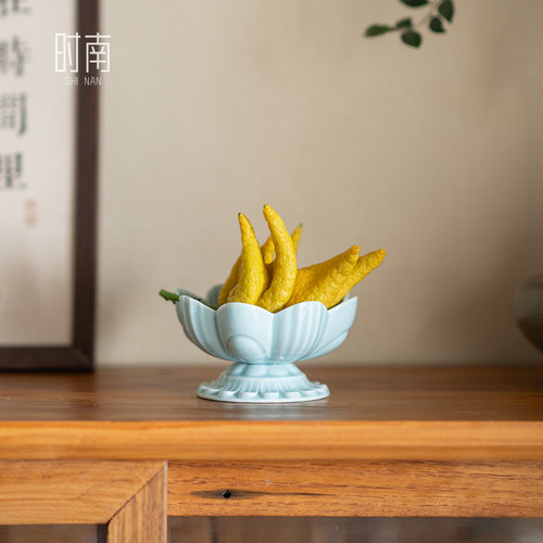 中式禅意莲花佛手柑托盘家用客厅佛手果摆台佛手供盘观赏闻香摆件 - 封面