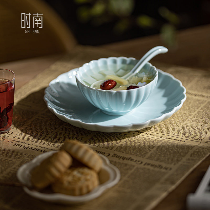 陶瓷青瓷古风碗碟套装中式点心甜汤碗盘中国风简约餐厅酒店摆台