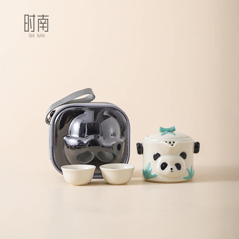 时南旅行茶具熊猫可爱纯手绘茶具图片